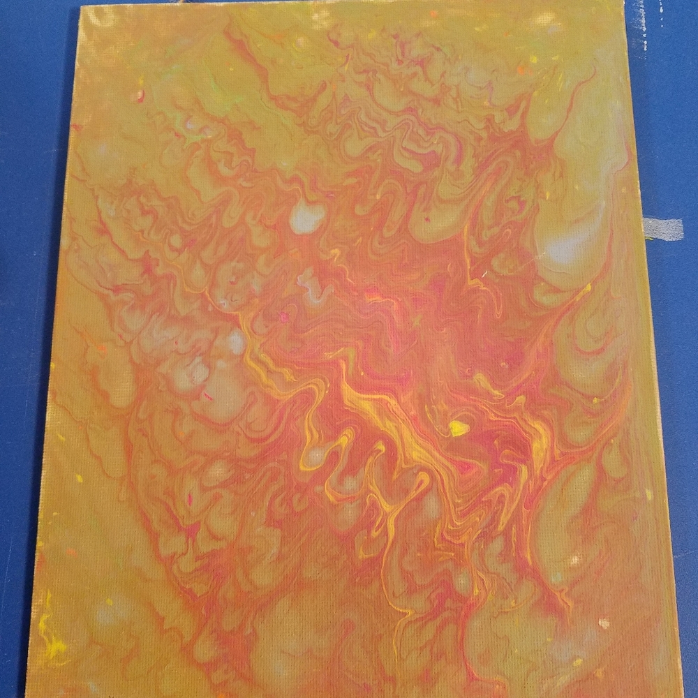 This is a pour painting I did this one on an 8×10 canvas board. Colorful handm